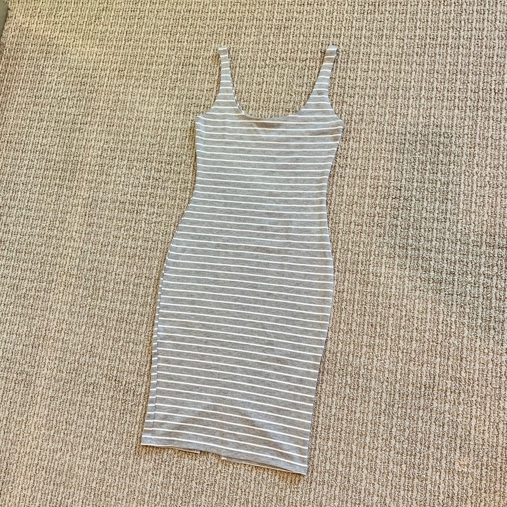 Cotton On White and Gray Striped Tank Dress Size S